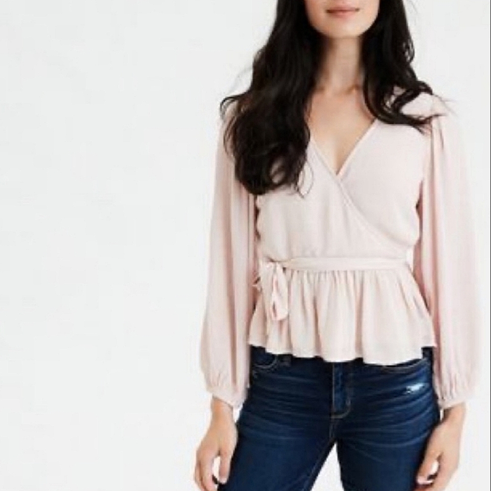 AEO Blush Blouse Wrap Tie Waist